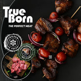 Peito de carne em cubos - carne cortada em restaurante premium